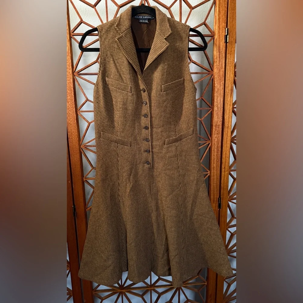 Ralph Lauren Blue Label Vintage Wool Dark Academia Tweed Lined Midi Dress Sz 8 - Picture 1 of 8